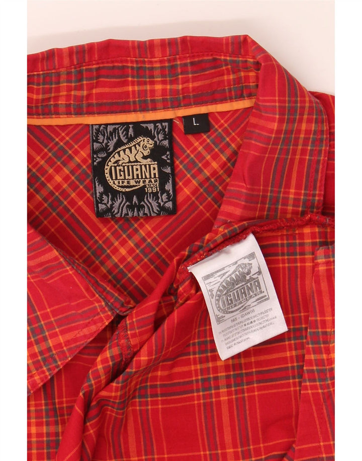 IGUANA Mens Short Sleeve Shirt Large Red Check Polyester Vintage Iguana and Second-Hand Iguana from Messina Hembry 