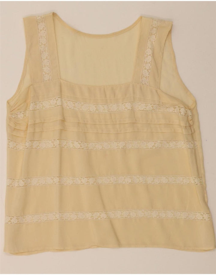 VINTAGE Womens Sleeveless Blouse Top UK 14 Medium Beige Striped Vintage Vintage and Second-Hand Vintage from Messina Hembry 