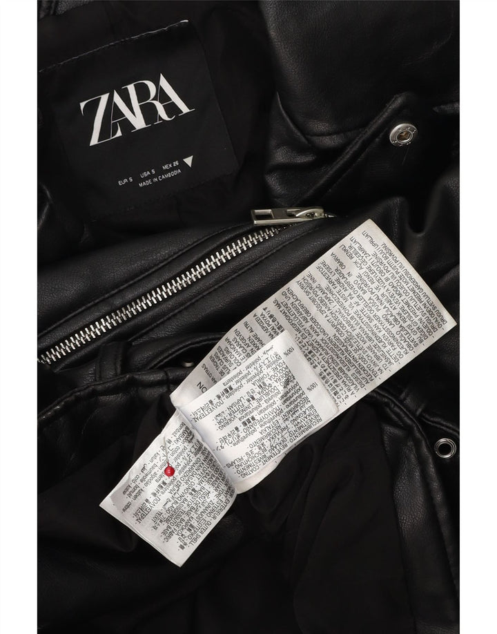 Zara Womens Crop Oversized Faux Leather Biker Jacket UK 10 Small Black