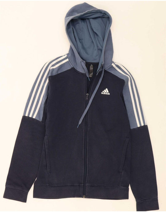 Felpa con cappuccio e zip ADIDAS da uomo XS in cotone blu navy con blocchi  di colore