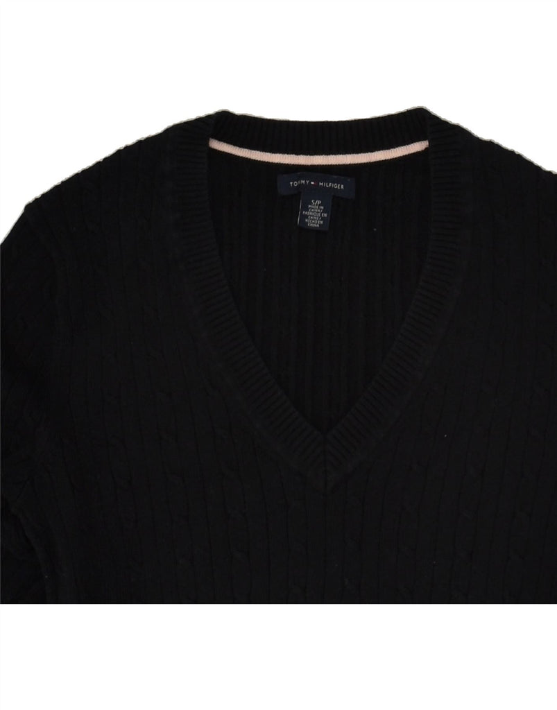 TOMMY HILFIGER Womens V-Neck Jumper Sweater UK 10 Small Black Cotton | Vintage Tommy Hilfiger | Thrift | Second-Hand Tommy Hilfiger | Used Clothing | Messina Hembry 