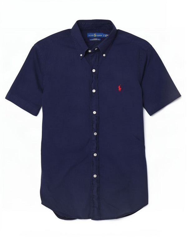Ralph Lauren Mens Short Sleeve Slim Fit Shirt Small Navy Blue Cotton