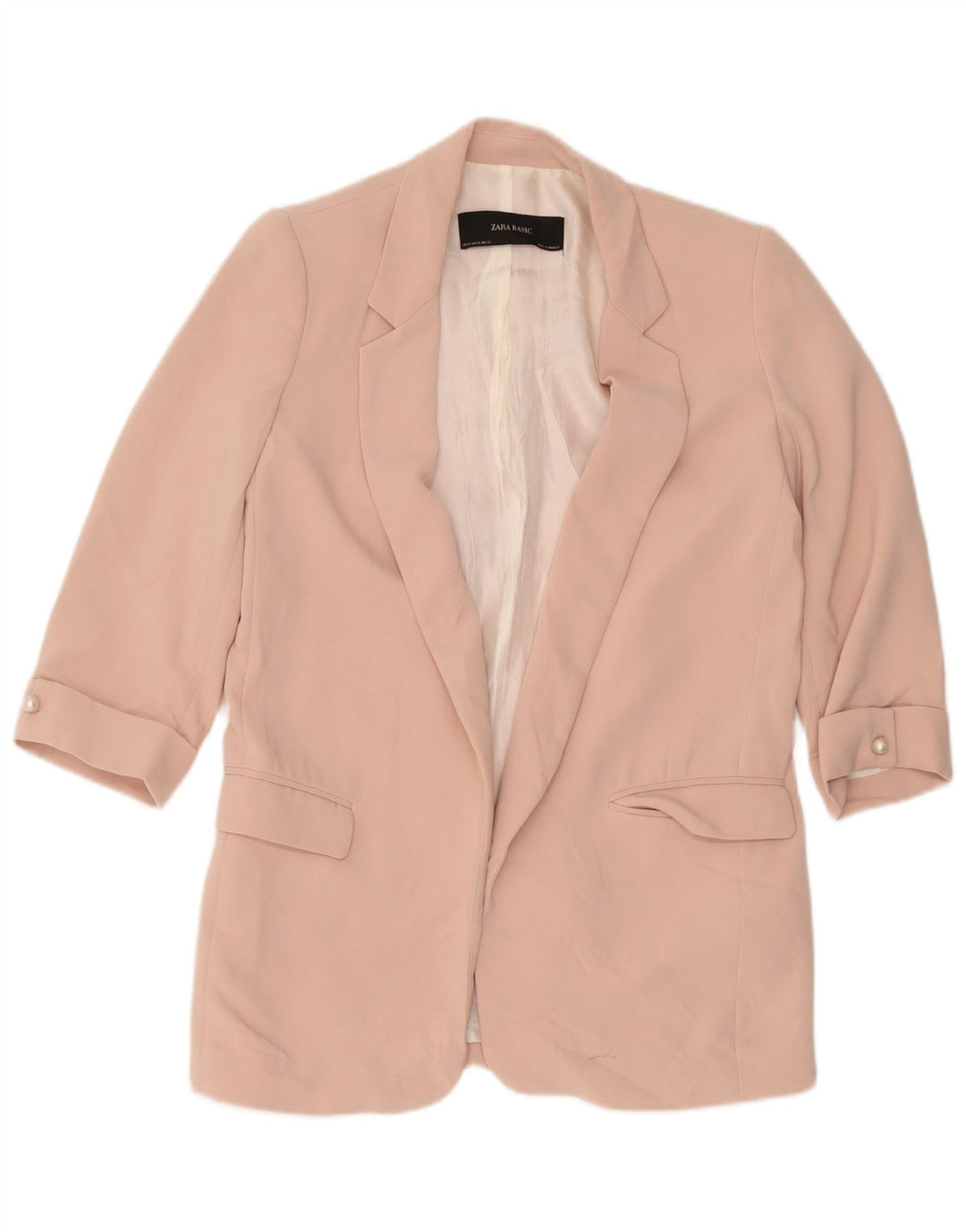 Zara Womens 3/4 Sleeve Open Blazer Jacket UK 6 XS Pink Polyester