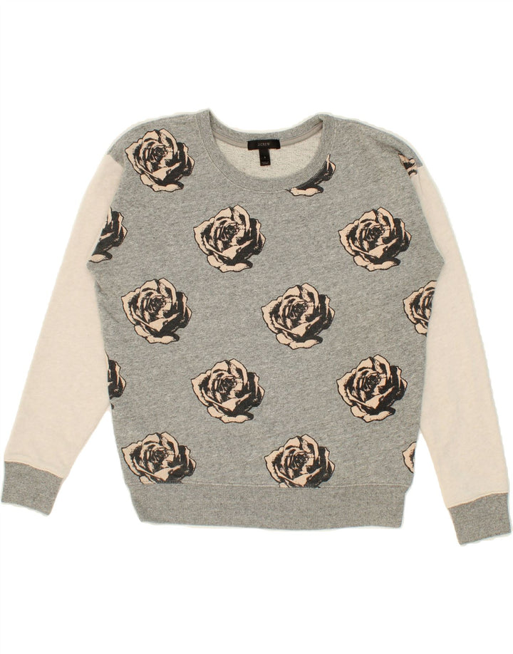 J. CREW Womens Oversized Sweatshirt Jumper UK 10 Small Grey Floral Cotton Vintage J. Crew and Second-Hand J. Crew from Messina Hembry 