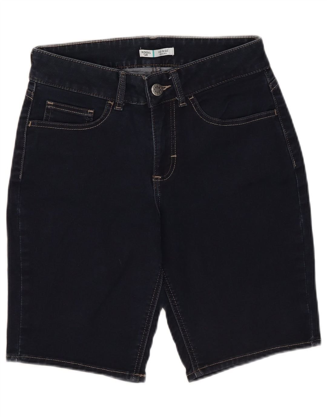 Lee Womens Riders Mid Rise Bermuda Denim Shorts W28 Medium Navy Blue