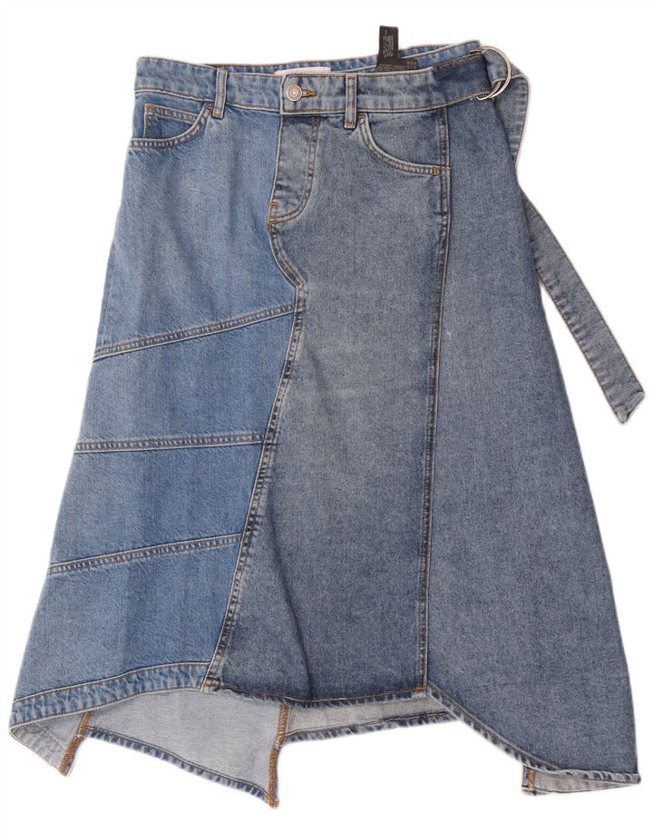 Zara Womens Asymmetric Denim Skirt Small W26  Blue Patchwork Cotton