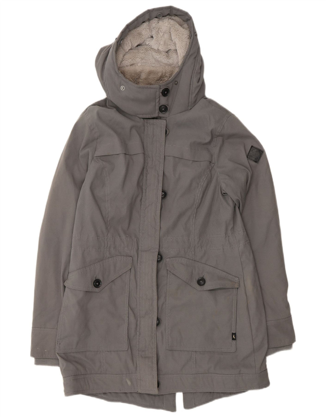 Hollister Womens Hooded Sherpa Parka Jacket UK 14 Medium Grey Polyester