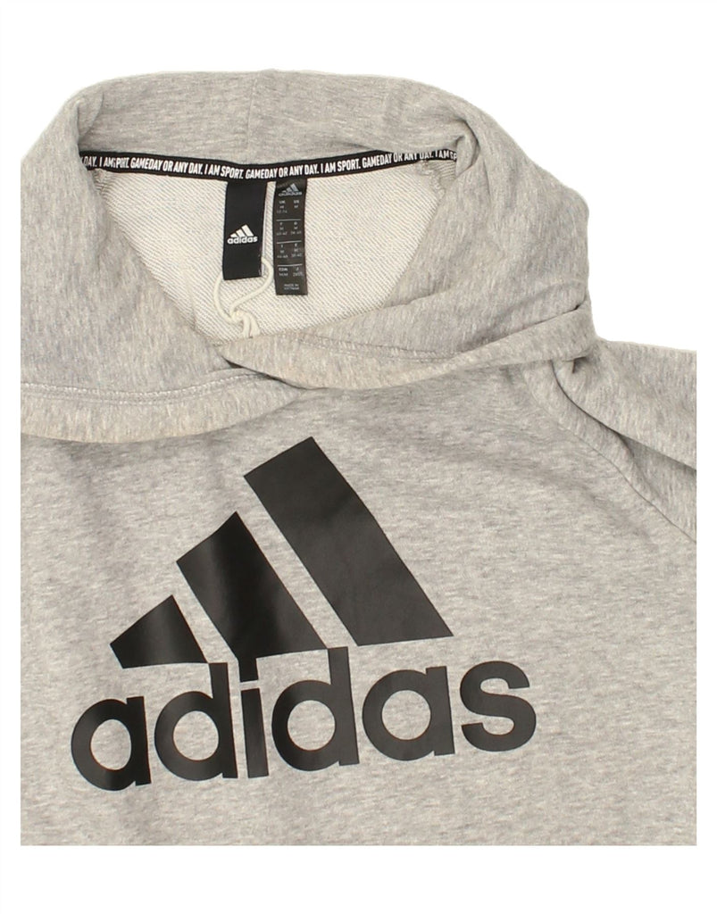 ADIDAS Womens Graphic Hoodie Jumper UK 12/14 Medium Grey Cotton | Vintage Adidas | Thrift | Second-Hand Adidas | Used Clothing | Messina Hembry 