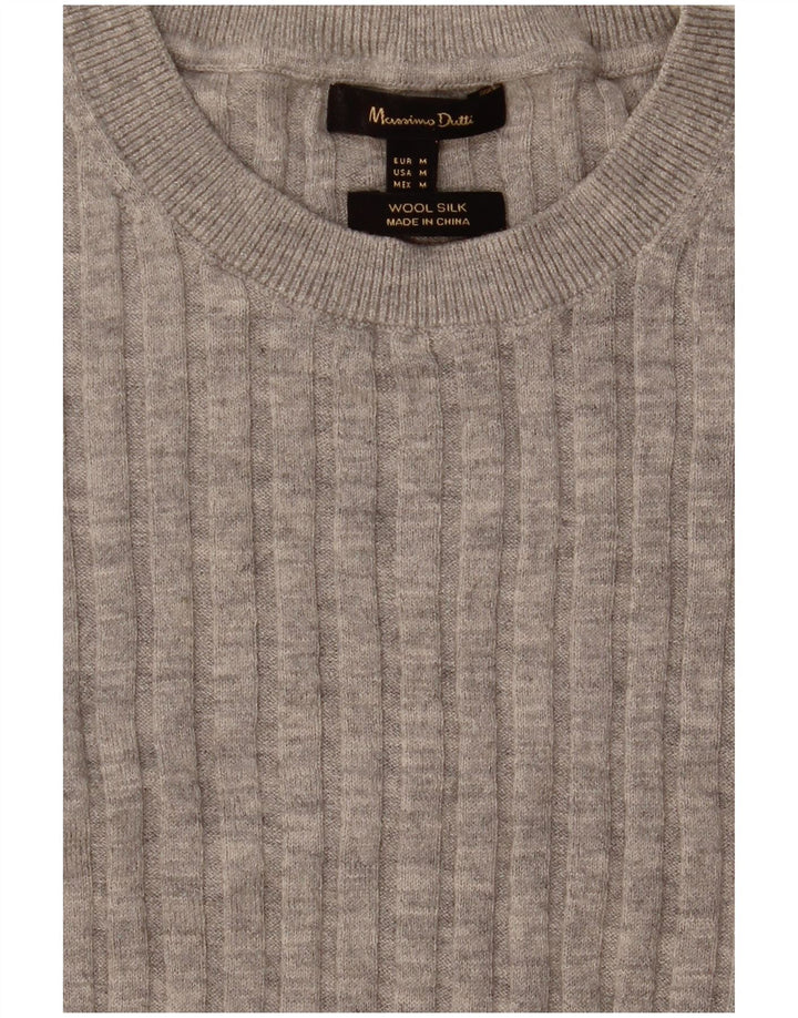 Massimo Dutti Womens Crew Neck Jumper Sweater UK 12 Medium Grey Wool