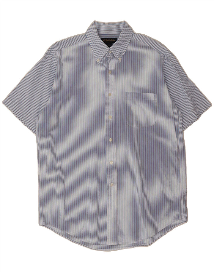 BROOKS BROTHERS Mens Short Sleeve Shirt Medium Blue Striped Cotton Vintage Brooks Brothers and Second-Hand Brooks Brothers from Messina Hembry 