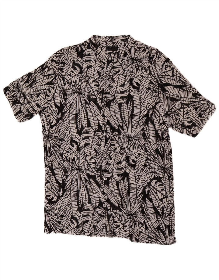 PIAZZA ITALIA Mens Short Sleeve Shirt Large Black Floral