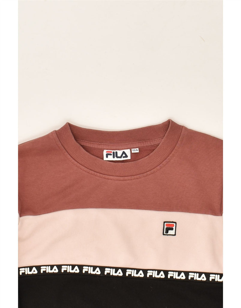 FILA Boys Graphic Sweatshirt Jumper 11-12 Years Black Colourblock Cotton | Vintage Fila | Thrift | Second-Hand Fila | Used Clothing | Messina Hembry 