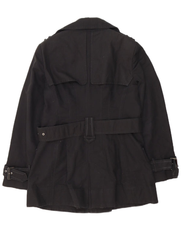 Zara Womens Trench Coat UK 14 Large Black Cotton