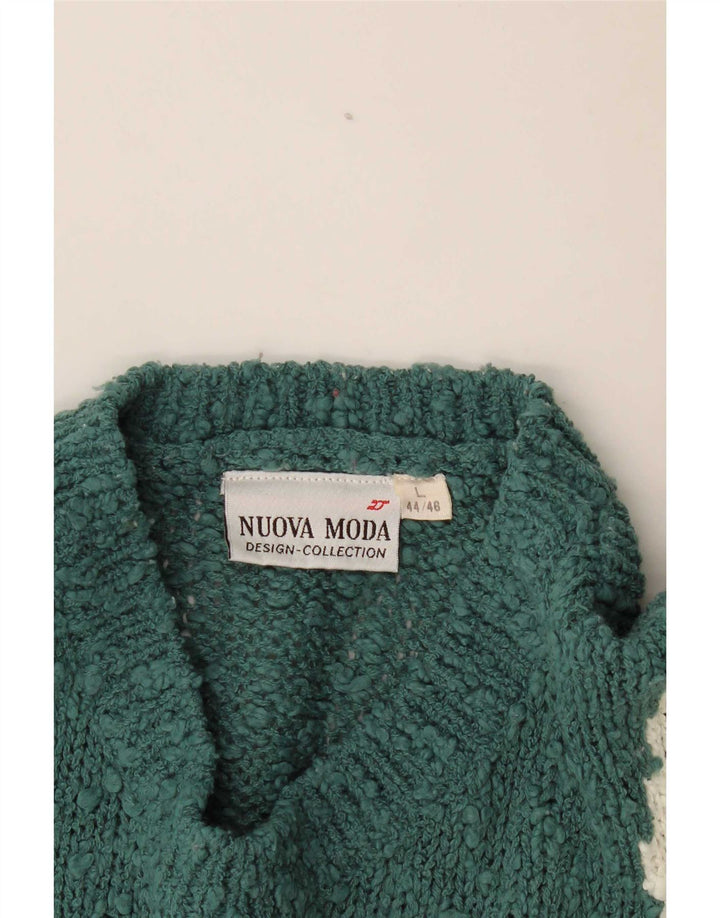 Nuova Moda Womens Graphic Crew Neck Jumper Sweater IT 44/46 Large Green