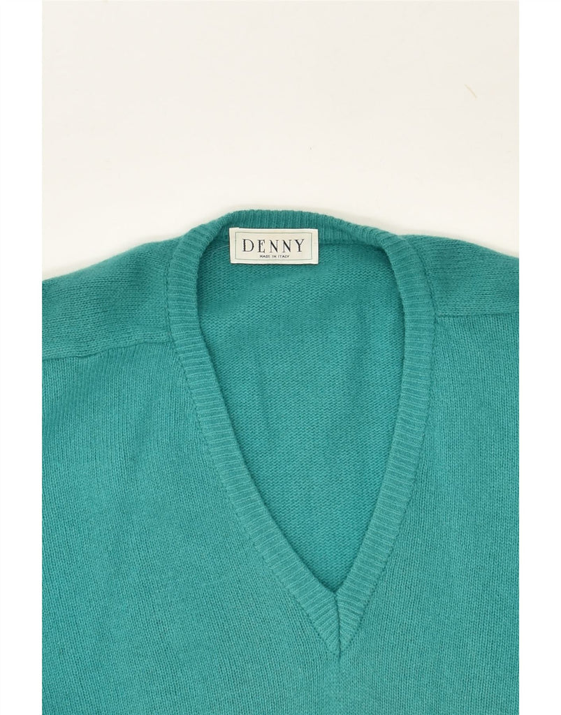 VINTAGE Womens V-Neck Jumper Sweater UK 14 Large Turquoise Virgin Wool | Vintage Vintage | Thrift | Second-Hand Vintage | Used Clothing | Messina Hembry 