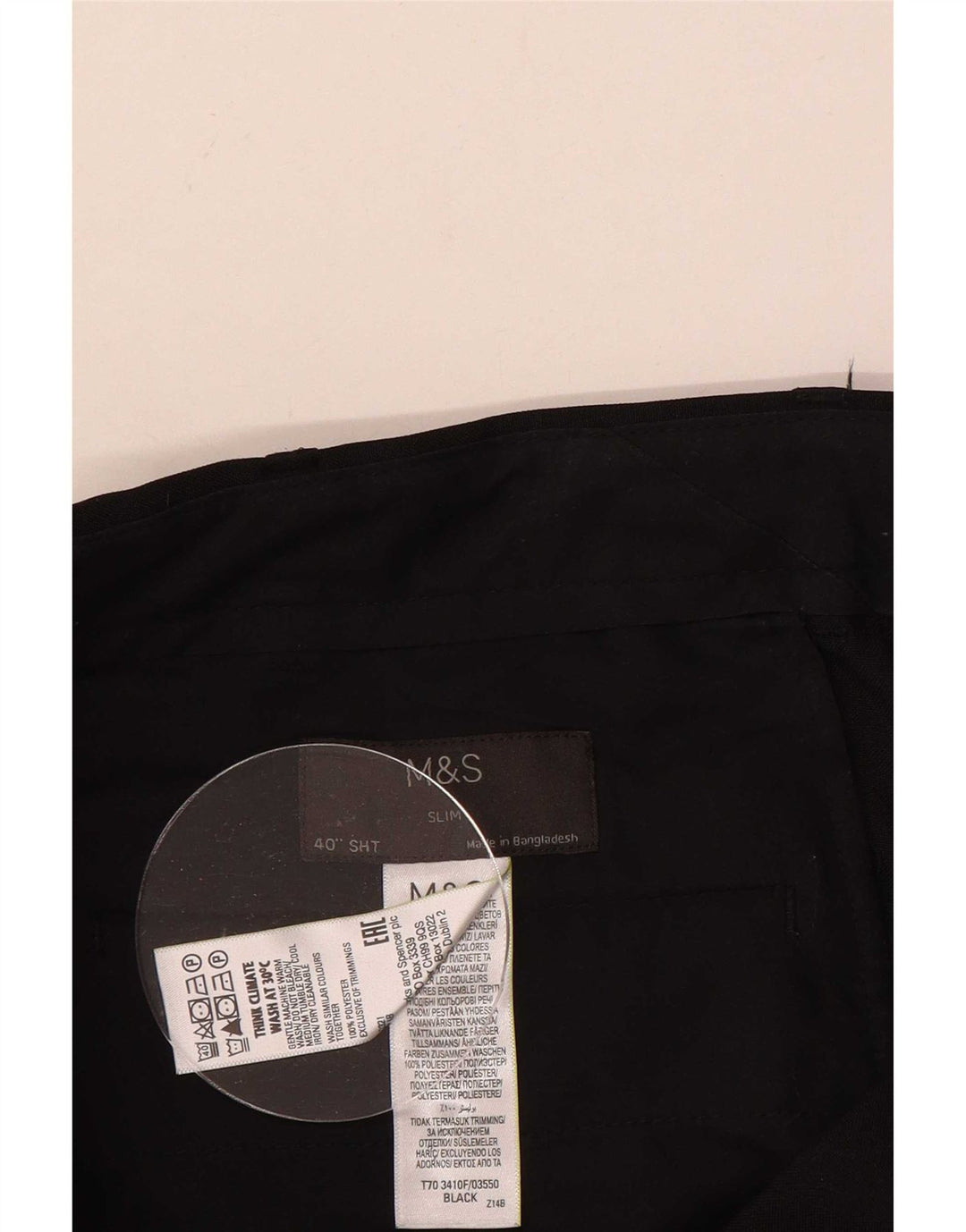 Marks & Spencer Mens Slim Chino Trousers W40 L29 Black Polyester