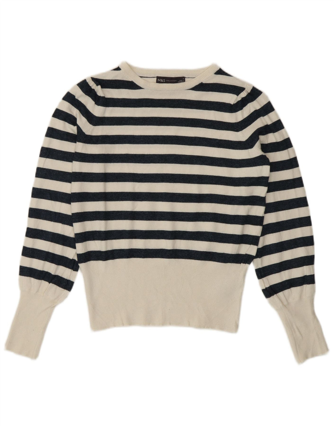 Marks & Spencer Womens Crew Neck Jumper Sweater UK 8 Small White Nautical