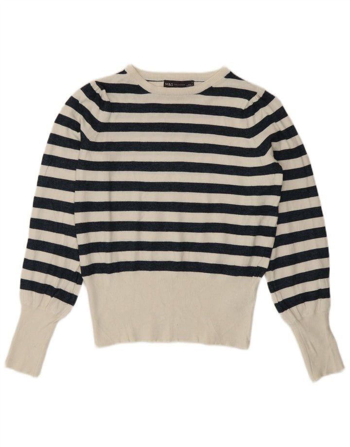 Marks & Spencer Womens Crew Neck Jumper Sweater UK 8 Small White Nautical