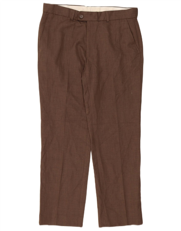 James Pringle Mens Straight Suit Trousers W34 L29 Brown Polyester