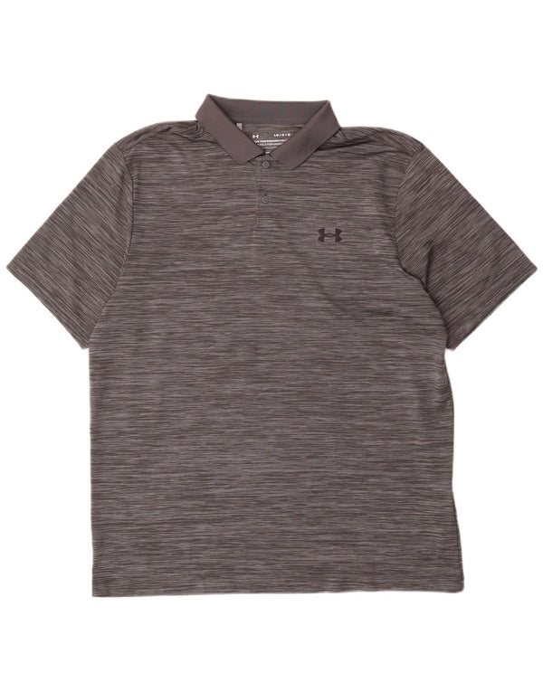 Under Armour Mens Polo Shirt Large Grey Pinstripe Polyester