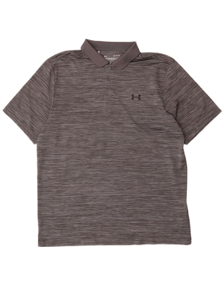Under Armour Mens Polo Shirt Large Grey Pinstripe Polyester