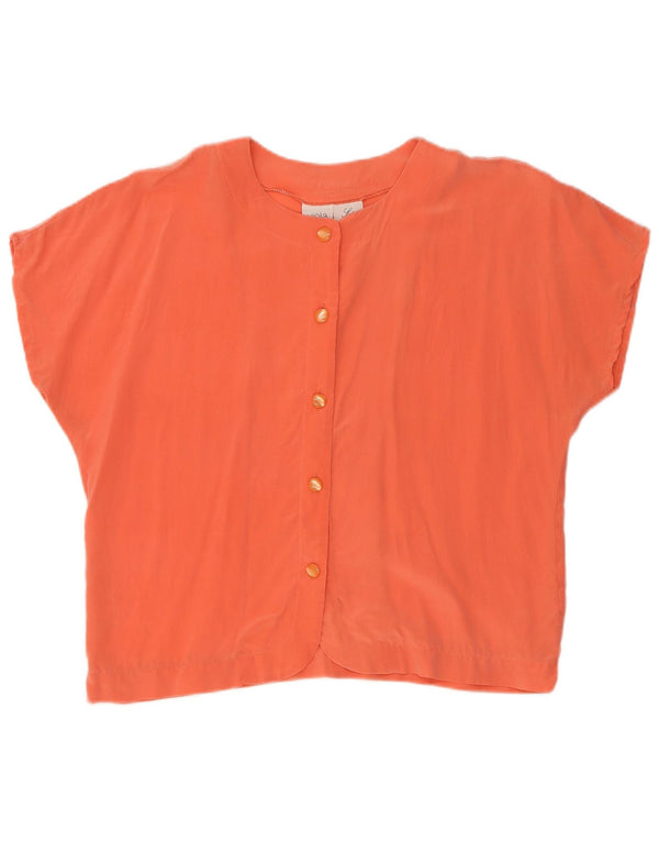 Vintage Womens Short Sleeve Shirt Blouse UK 14 Large Orange Silk