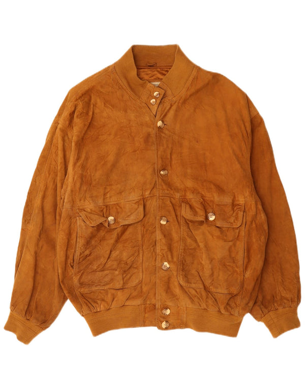 Vintage Mens Suede Bomber Jacket UK 42 XL Brown Leather