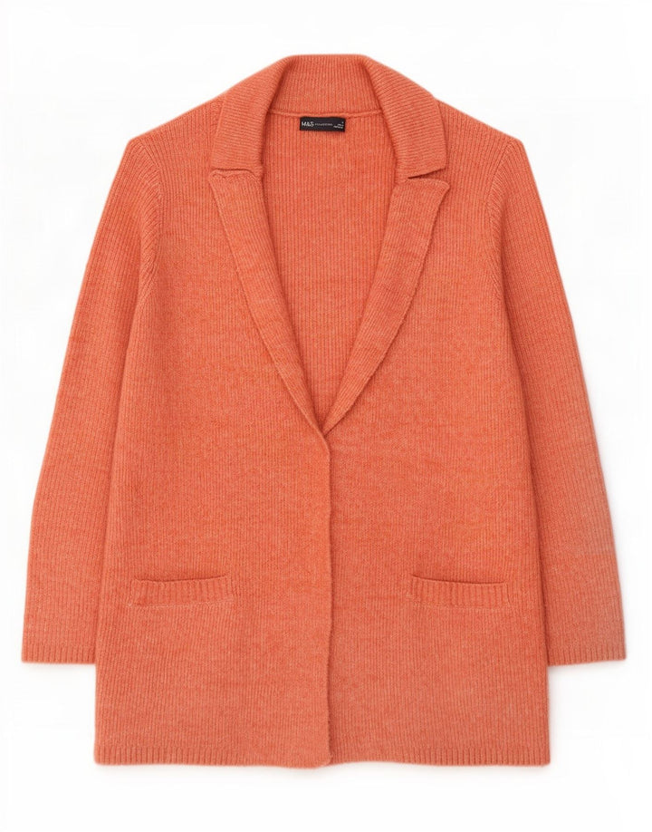 Marks & Spencer Womens Longline Open Cardigan Sweater UK 12 Medium Orange