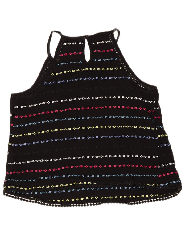 Superdry Womens Crop Halter Top UK 10 Small Black Striped Viscose
