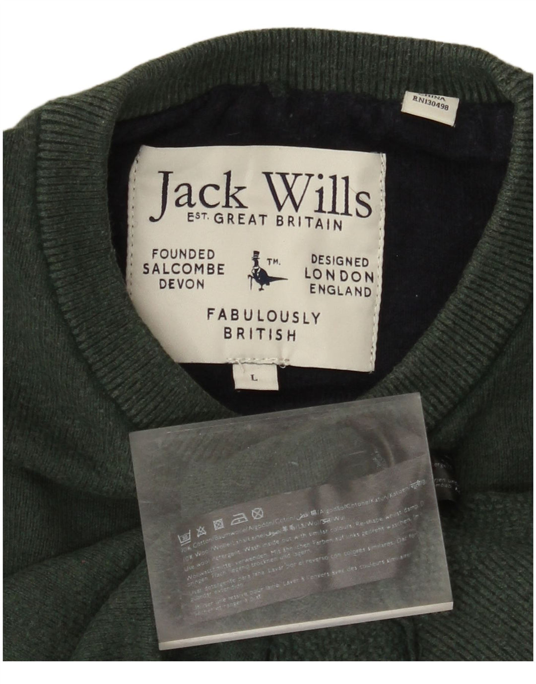 JACK WILLS Mens Crew Neck Jumper Sweater Large Green Cotton