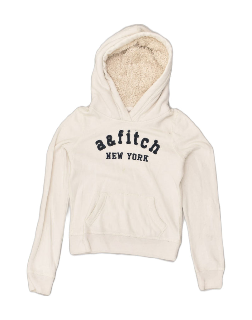 ABERCROMBIE & FITCH Girls Graphic Hoodie Jumper 9-10 Years Medium White | Vintage Abercrombie & Fitch | Thrift | Second-Hand Abercrombie & Fitch | Used Clothing | Messina Hembry 