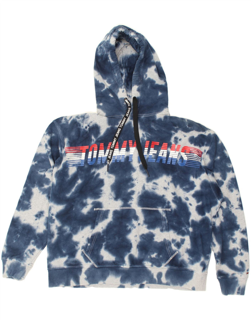 TOMMY HILFIGER Womens Oversized Graphic Hoodie Jumper UK 14 Medium Navy Blue Tie Dye | Vintage Tommy Hilfiger | Thrift | Second-Hand Tommy Hilfiger | Used Clothing | Messina Hembry 