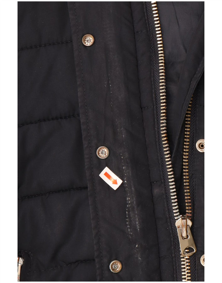 Topshop Womens Hooded Crop Padded Jacket UK 14 Medium Navy Blue Polyester
