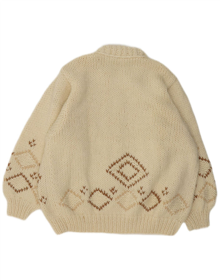 Vintage Mens Cardigan Sweater XL Off White Argyle/Diamond