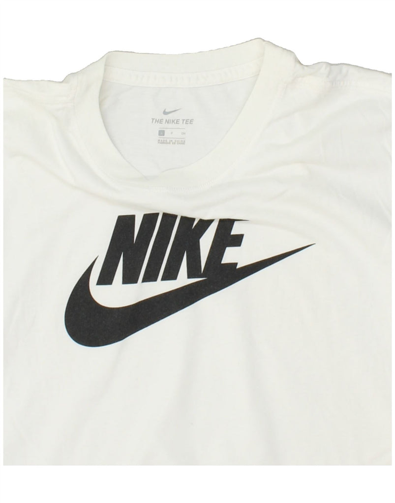 NIKE Womens Crop Graphic T-Shirt Top UK 10 Small White Cotton | Vintage Nike | Thrift | Second-Hand Nike | Used Clothing | Messina Hembry 