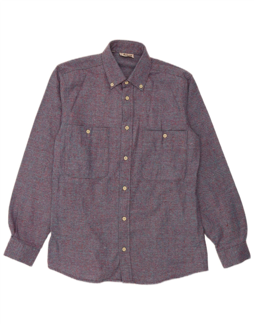 Vintage Mens Flannel Shirt Size 37 14 1/2 Small Purple Striped Polyester