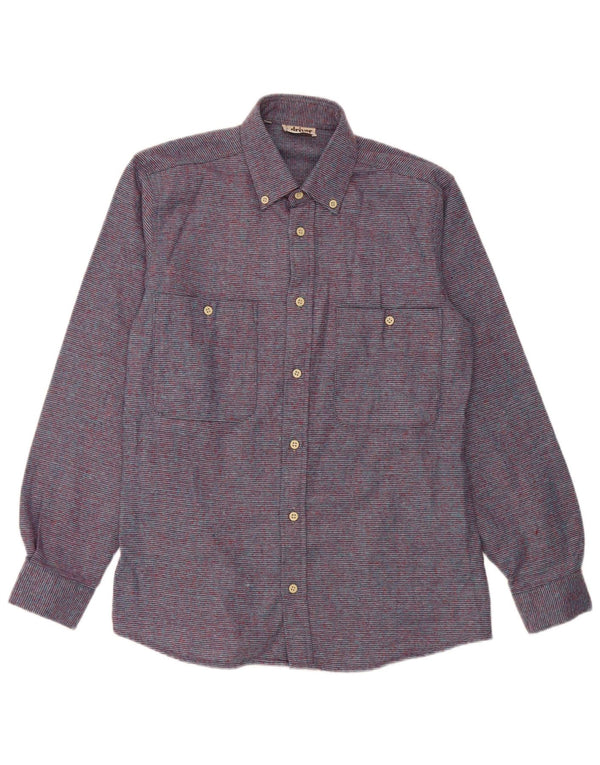 Vintage Mens Flannel Shirt Size 37 14 1/2 Small Purple Striped Polyester