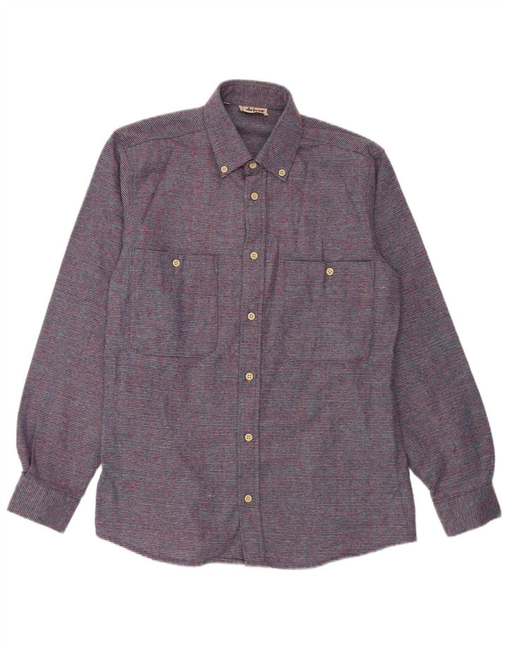 Vintage Mens Flannel Shirt Size 37 14 1/2 Small Purple Striped Polyester