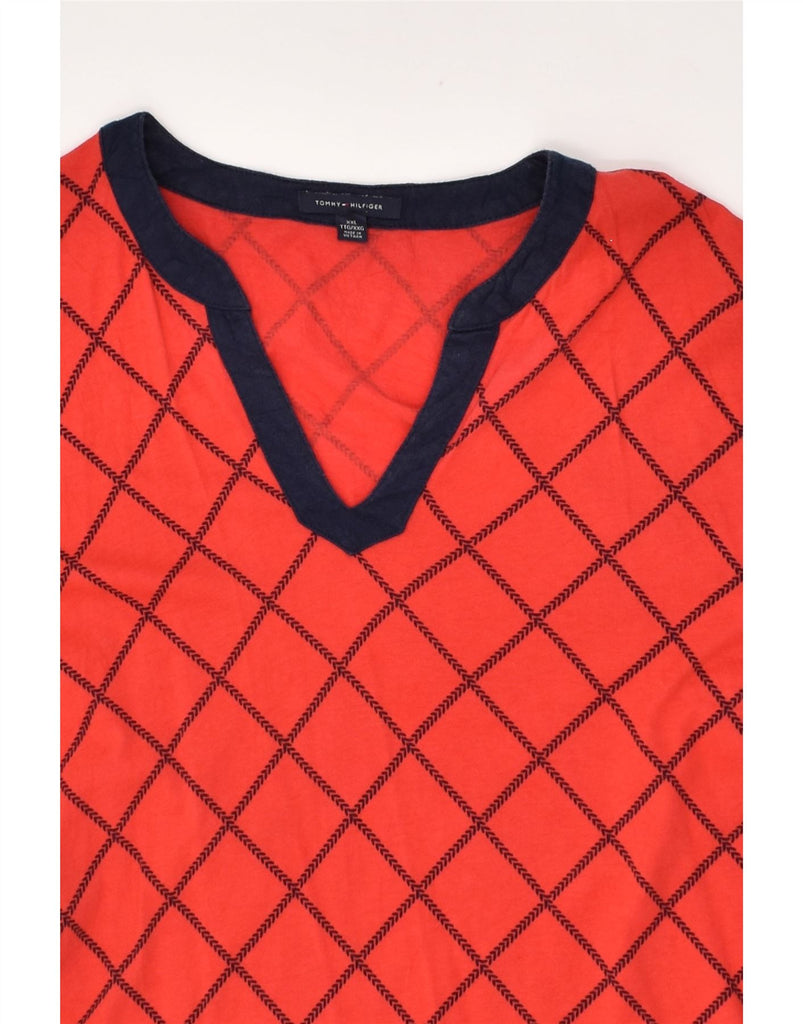 TOMMY HILFIGER Womens 3/4 Sleeve Tunic Top UK 20 2XL Red Check Cotton | Vintage Tommy Hilfiger | Thrift | Second-Hand Tommy Hilfiger | Used Clothing | Messina Hembry 