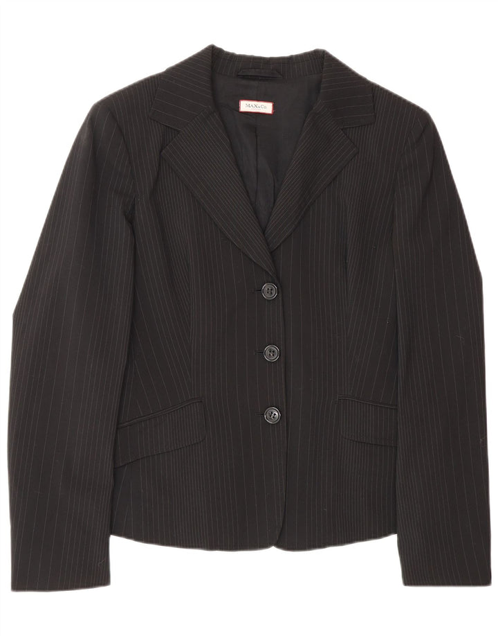 Max & Co. Womens 3 Button Blazer Jacket UK 10 Small Black Striped Polyester