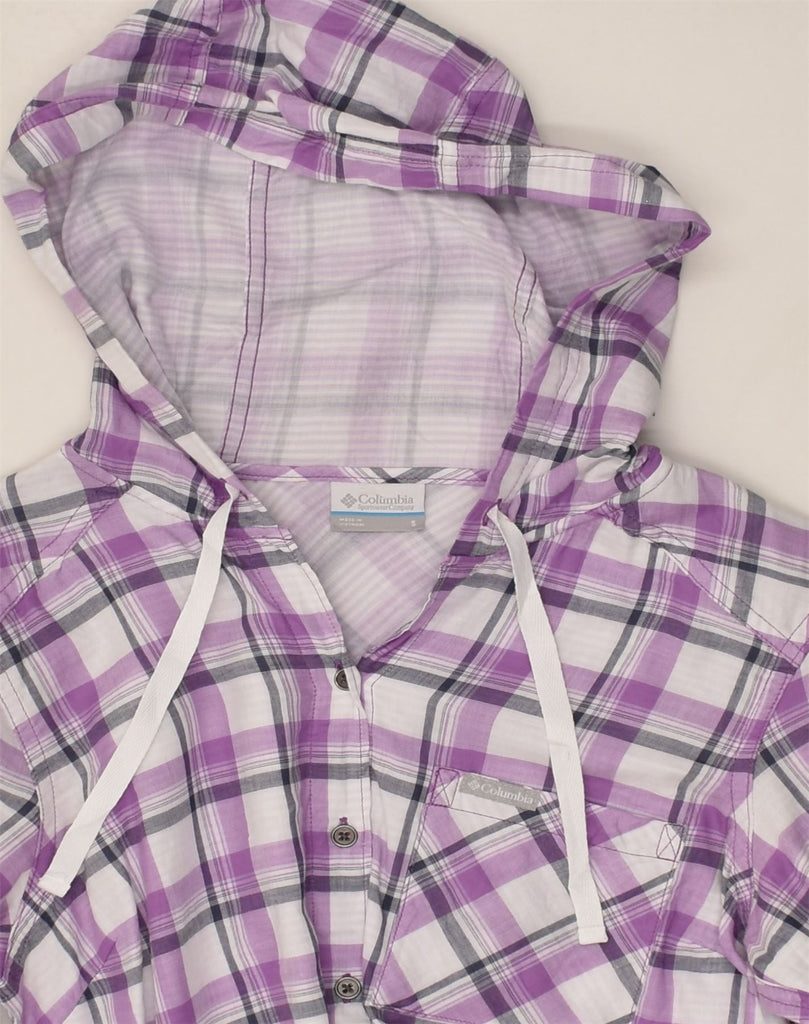 COLUMBIA Womens Hooded Shirt UK 10 Small Purple Check Cotton | Vintage Columbia | Thrift | Second-Hand Columbia | Used Clothing | Messina Hembry 