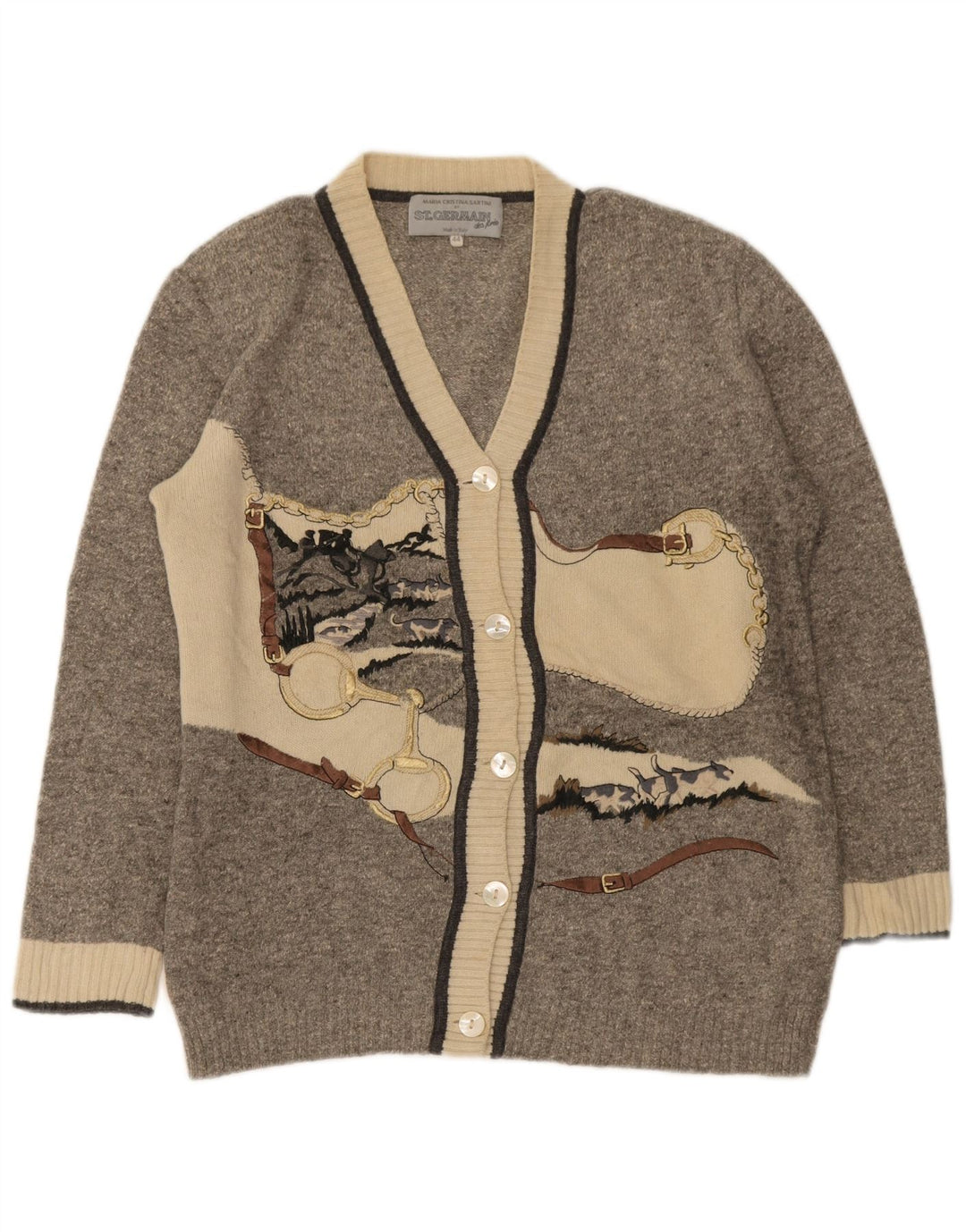 St. Germain Womens Graphic Cardigan Sweater IT 44 Medium Grey Colourblock