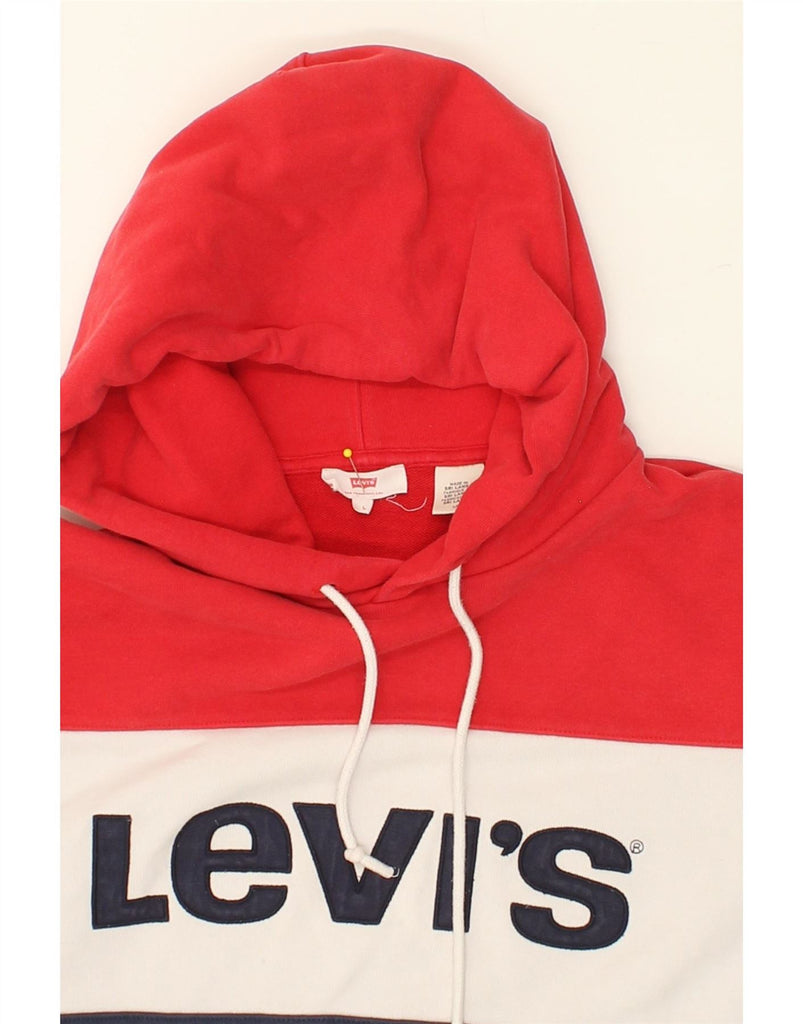 LEVI'S Womens Graphic Hoodie Jumper UK 16 Large Navy Blue Colourblock Vintage Levi's and Second-Hand Levi's from Messina Hembry 