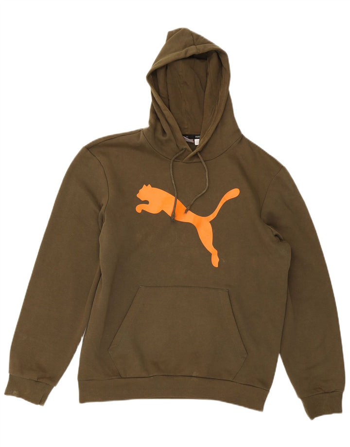 PUMA Mens Graphic Hoodie Jumper Small Khaki Cotton