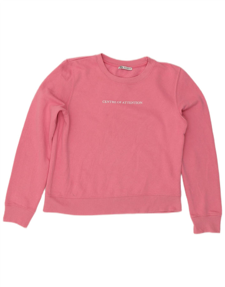 ZARA Womens Graphic Sweatshirt Jumper UK 14 Medium Pink Cotton