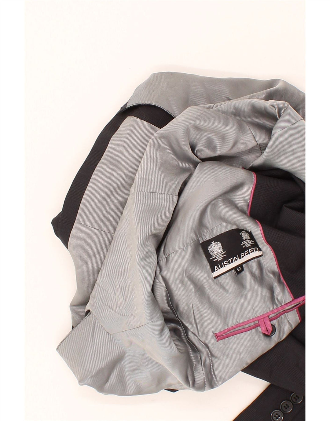 AUSTIN REED Womens 1 Button Blazer Jacket UK 12 Medium Grey Wool Vintage Austin Reed and Second-Hand Austin Reed from Messina Hembry 