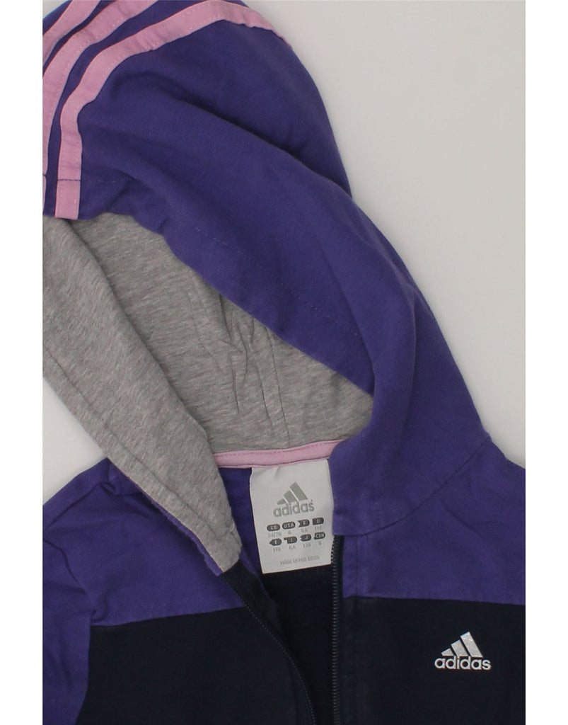 ADIDAS Girls Zip Hoodie Sweater 5-6 Years Navy Blue Colourblock Cotton | Vintage Adidas | Thrift | Second-Hand Adidas | Used Clothing | Messina Hembry 