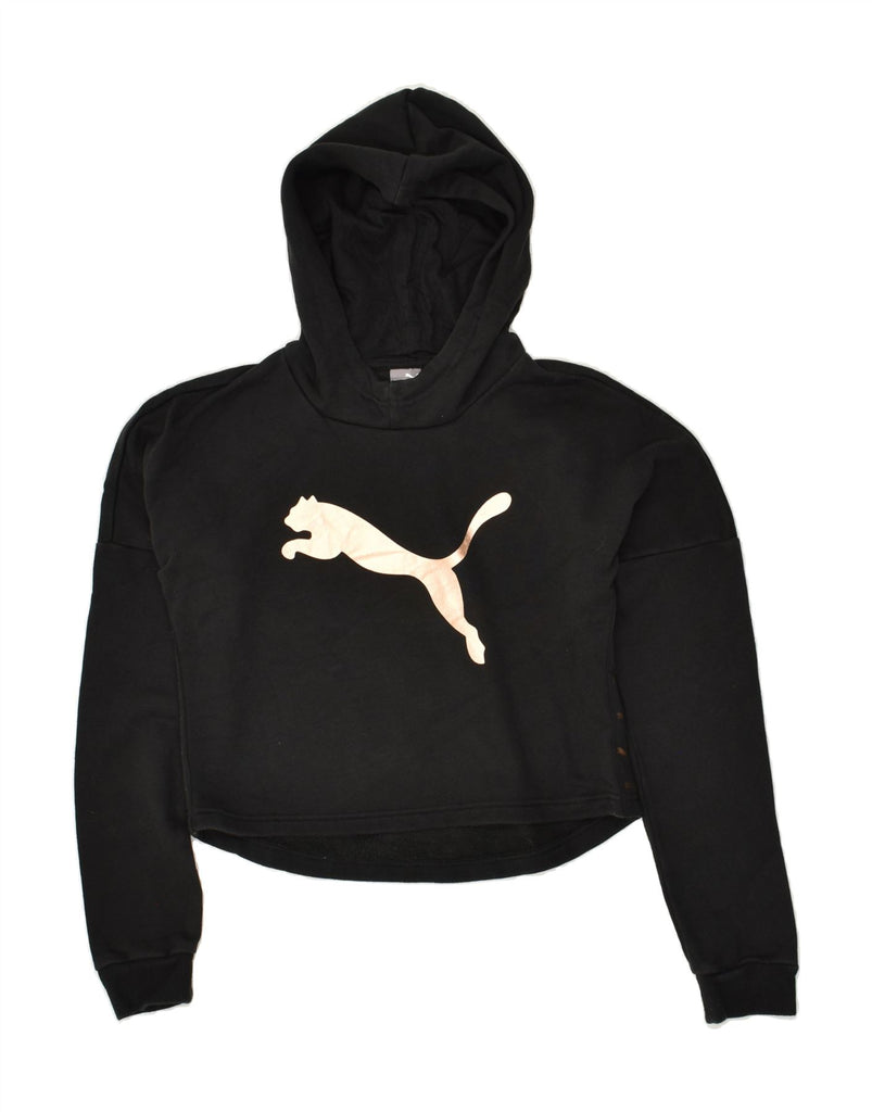 PUMA Girls Graphic Hoodie Jumper 13-14 Years Black Cotton | Vintage Puma | Thrift | Second-Hand Puma | Used Clothing | Messina Hembry 