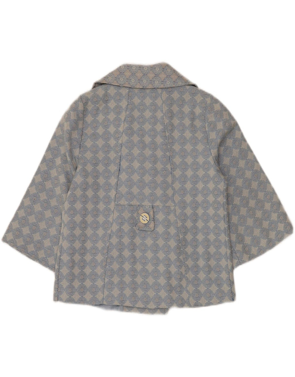 VINTAGE Womens 3/4 Sleeve Bolero Jacket UK 10 Small Blue Geometric