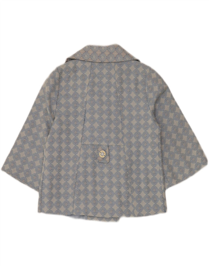 VINTAGE Womens 3/4 Sleeve Bolero Jacket UK 10 Small Blue Geometric